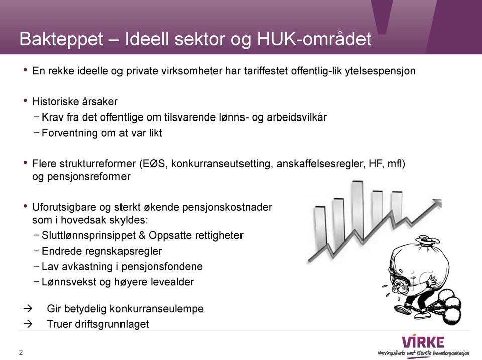 anskaffelsesregler, HF, mfl) og pensjonsreformer Uforutsigbare og sterkt økende pensjonskostnader som i hovedsak skyldes: -Sluttlønnsprinsippet &