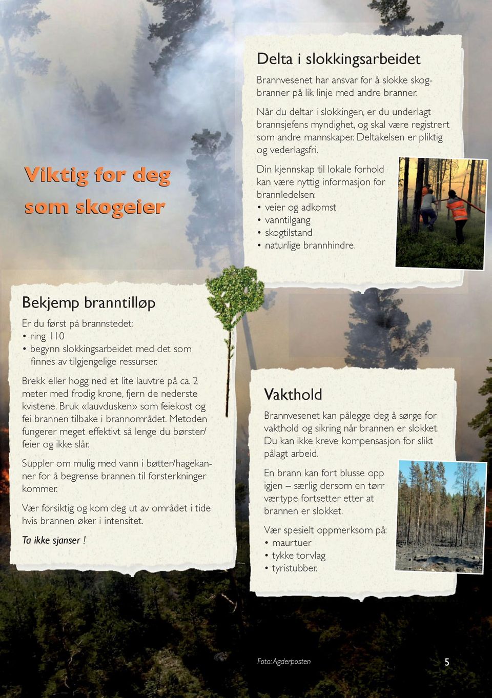 Din kjennskap til lokale forhold kan være nyttig informasjon for brannledelsen: veier og adkomst vanntilgang skogtilstand naturlige brannhindre.
