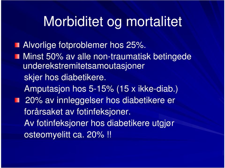 hos diabetikere. Amputasjon hos 5-15% (15 x ikke-diab.