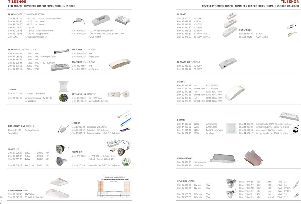 32 075 38 1-12x1W Jolly push dim El nr. SYNC Synkroniseringskabel 4m El nr. 32 080 25 El nr. 32 080 26 1-12x1W Jolly Dali/push dim 1-20x1W Maxi Jolly Dali/push dim/1-10v L125 B79 H22 El nr.
