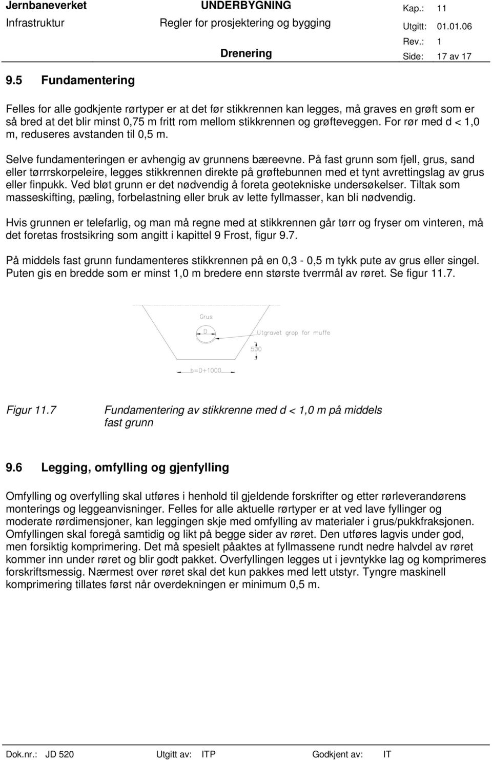 På fast grunn som fjell, grus, sand eller tørrrskorpeleire, legges stikkrennen direkte på grøftebunnen med et tynt avrettingslag av grus eller finpukk.