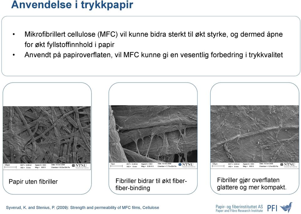 i trykkvalitet Papir uten fibriller Fibriller bidrar til økt fiberfiber-binding Syverud, K. and Stenius, P.