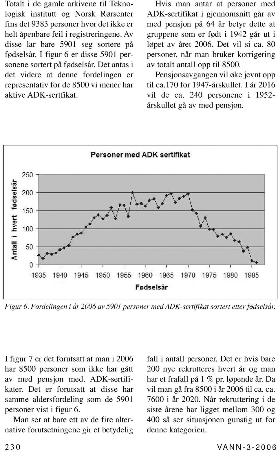 Hvis man antar at personer med ADK-sertifikat i gjennomsnitt går av med pensjon på 64 år betyr dette at gruppene som er født i 1942 går ut i løpet av året 2006. Det vil si ca.