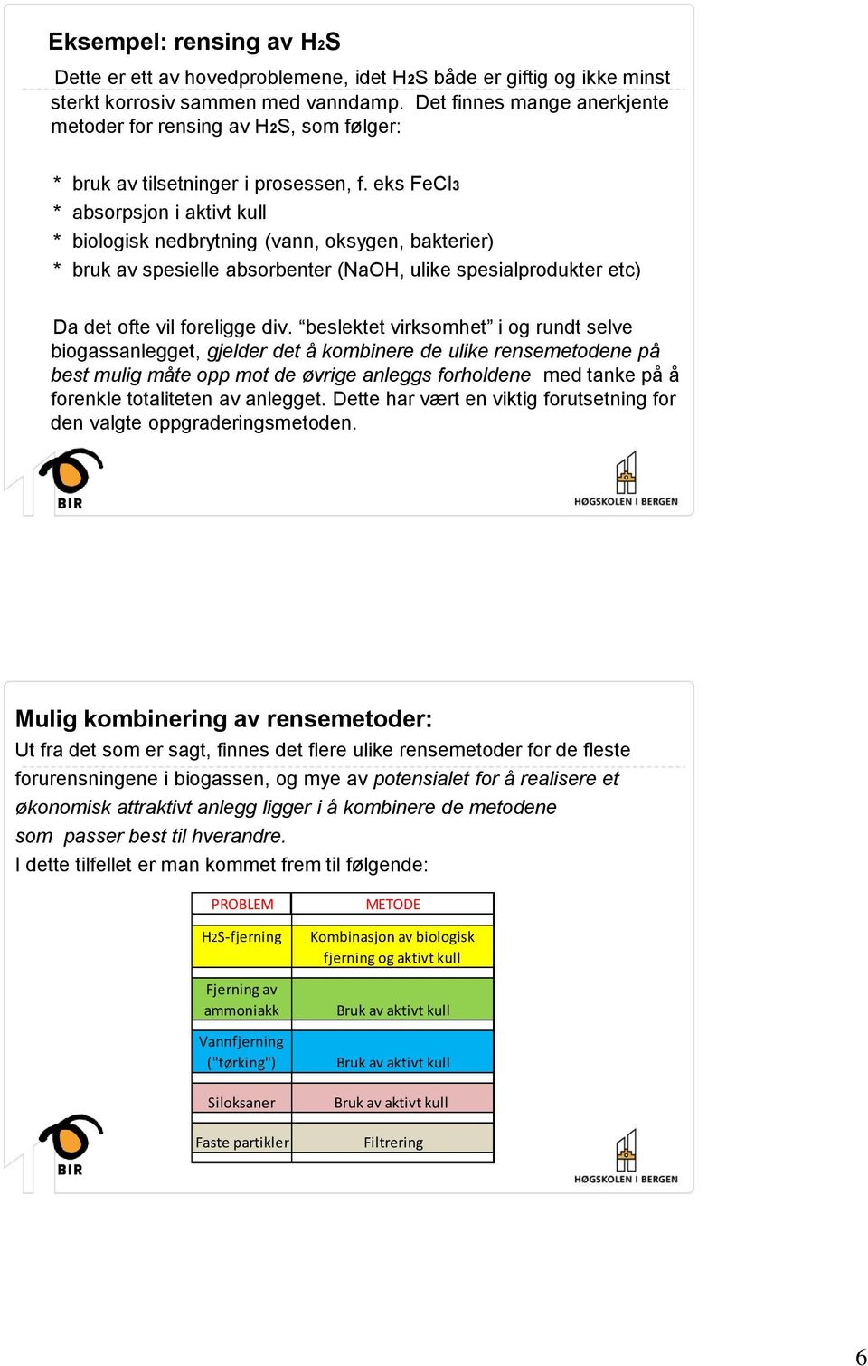 eks FeCl3 * absorpsjon i aktivt kull * biologisk nedbrytning (vann, oksygen, bakterier) * bruk av spesielle absorbenter (NaOH, ulike spesialprodukter etc) Da det ofte vil foreligge div.