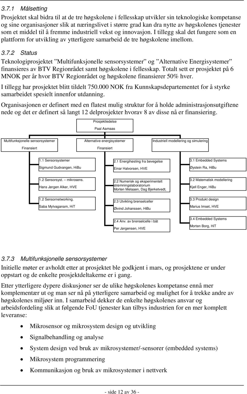 2 Status Teknologiprosjektet Multifunksjonelle sensorsystemer og Alternative Energisystemer finansieres av BTV Regionrådet samt høgskolene i fellesskap.