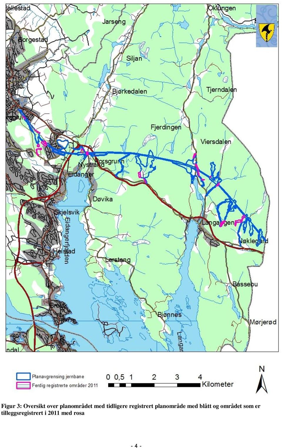 planområde med blått og området