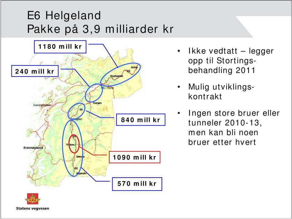 utviklingskontrakt 840 mill kr Ingen store bruer eller tunneler