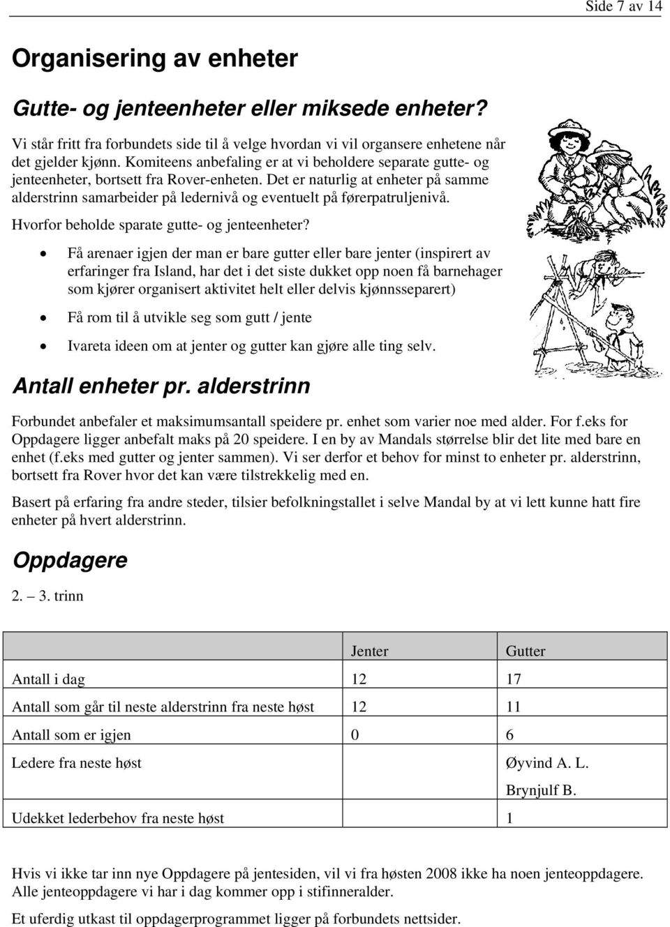 Det er naturlig at enheter på samme alderstrinn samarbeider på ledernivå og eventuelt på førerpatruljenivå. Hvorfor beholde sparate gutte- og jenteenheter?