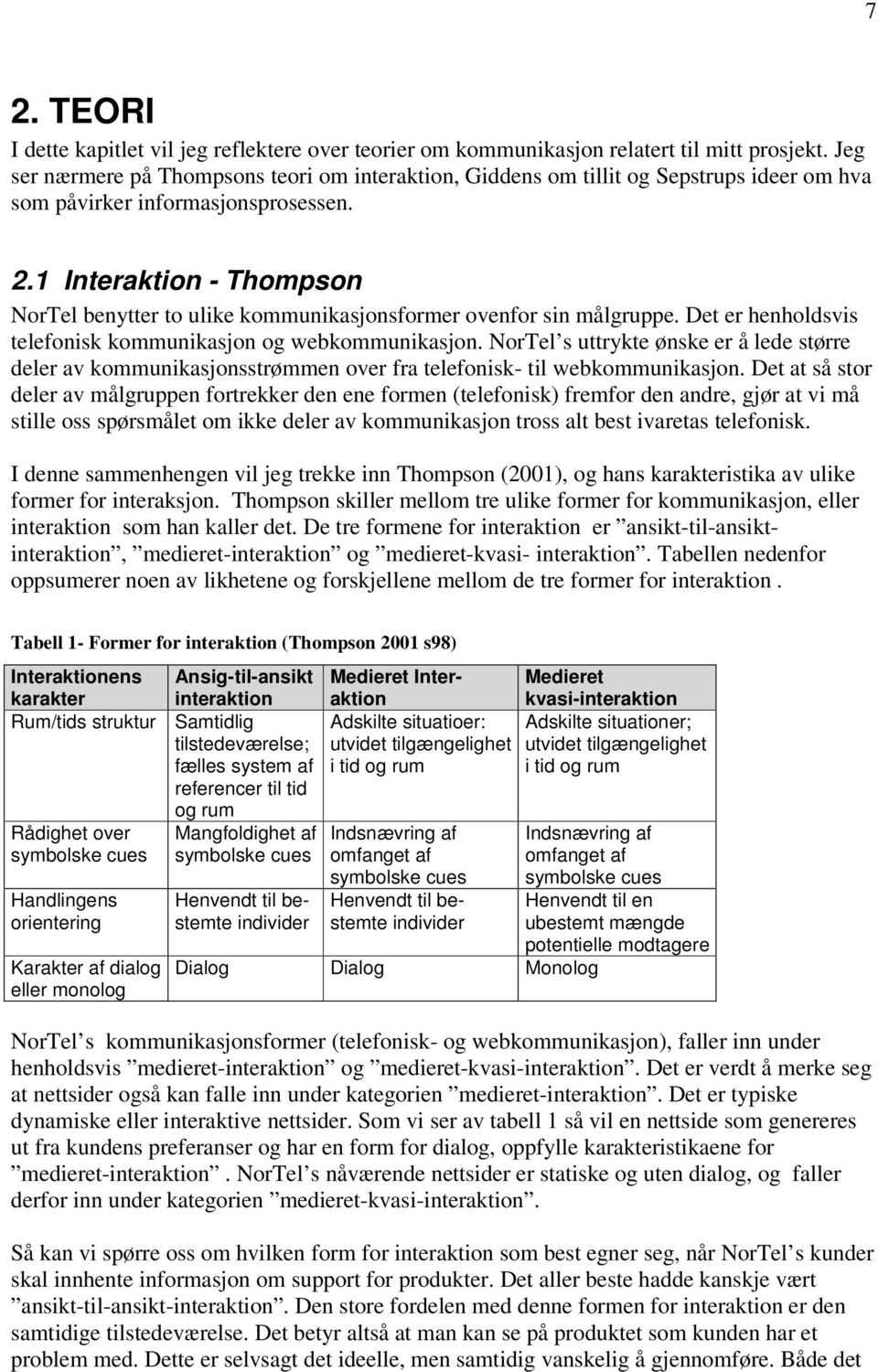 1 Interaktion - Thompson NorTel benytter to ulike kommunikasjonsformer ovenfor sin målgruppe. Det er henholdsvis telefonisk kommunikasjon og webkommunikasjon.