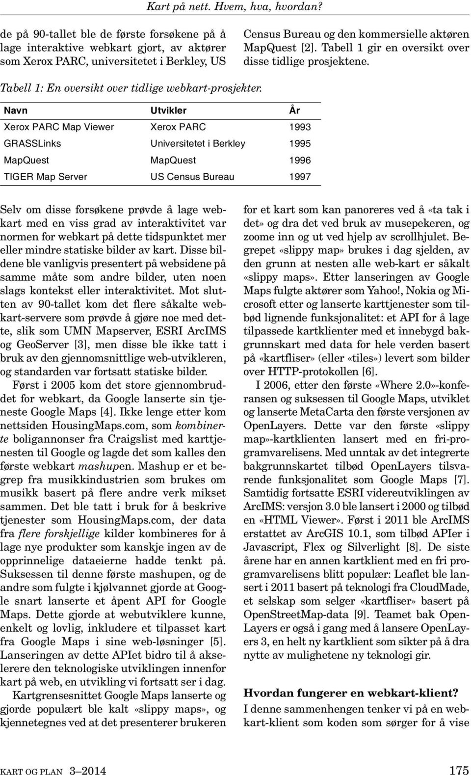 Navn Utvikler År Xerox PARC Map Viewer Xerox PARC 1993 GRASSLinks Universitetet i Berkley1995 MapQuest MapQuest 1996 TIGER Map Server US Census Bureau 1997 Selv om disse forsøkene prøvde å lage