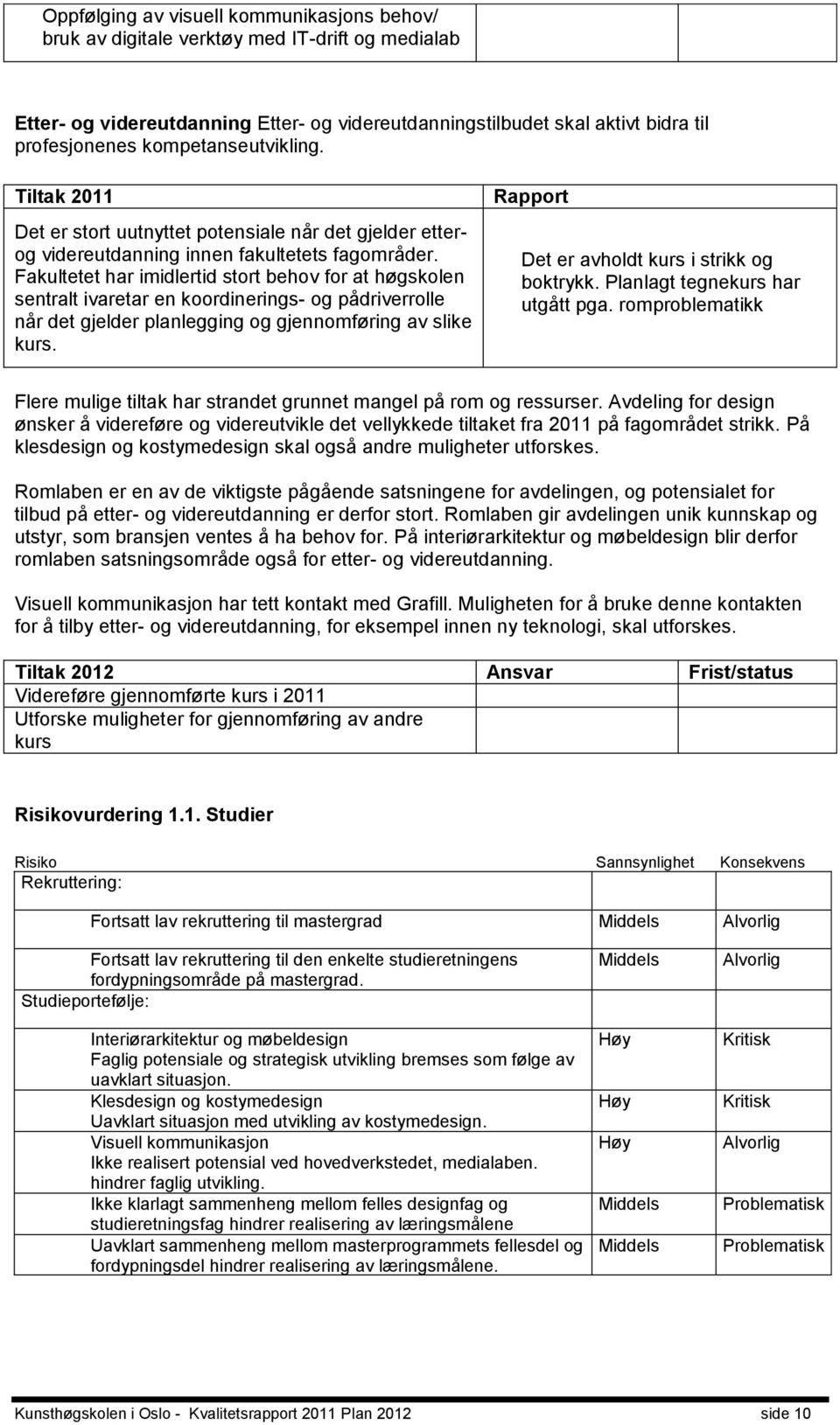 Fakultetet har imidlertid stort behov for at høgskolen sentralt ivaretar en koordinerings- og pådriverrolle når det gjelder planlegging og gjennomføring av slike kurs.