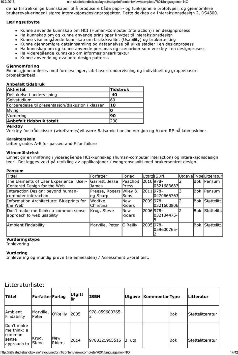 Kunne anvende kunnskap om HCI (Human Computer Interaction) i en designprosess Ha kunnskap om og kunne anvende prinsipper knyttet til interaksjonsdesign Kunne vise inngående kunnskap om brukskvalitet