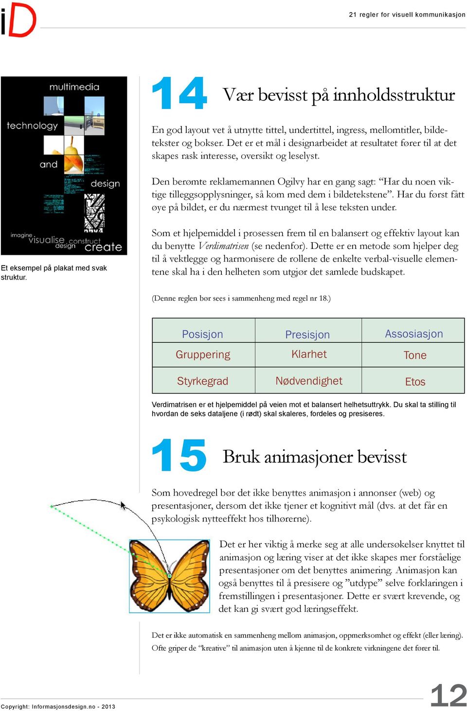 tilbake til ved passende anledninger. «Verdimatrisen» er en slik metode - og et tankesett for å gjøre det lettere å diskutere informasjonsdesign og informasjonsdesignelementer.