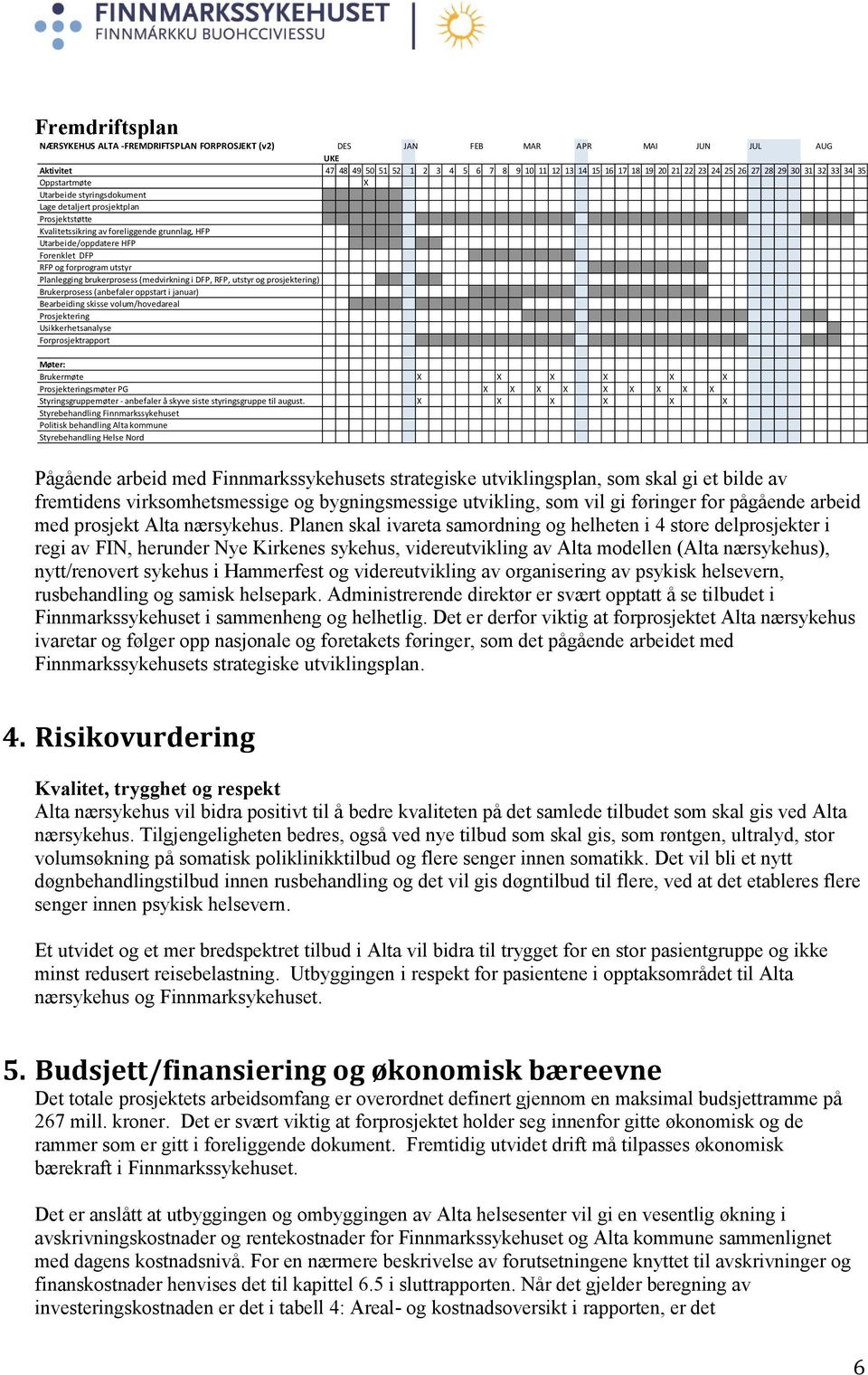 RFP og forprogram utstyr Planlegging brukerprosess (medvirkning i DFP, RFP, utstyr og prosjektering) Brukerprosess (anbefaler oppstart i januar) Bearbeiding skisse volum/hovedareal Prosjektering