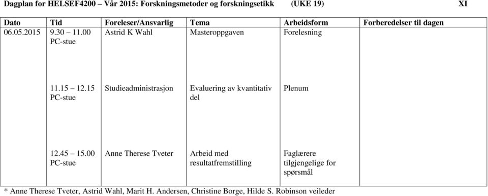 15 Studieadministrasjon Evaluering av kvantitativ del Plenum 12.45 15.