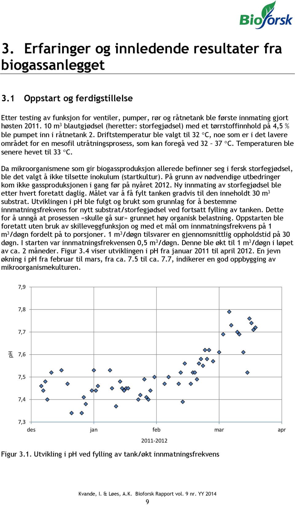 Driftstemperatur ble valgt til 32 C, noe som er i det lavere området for en mesofil utråtningsprosess, som kan foregå ved 32 37 C. Temperaturen ble senere hevet til 33 C.