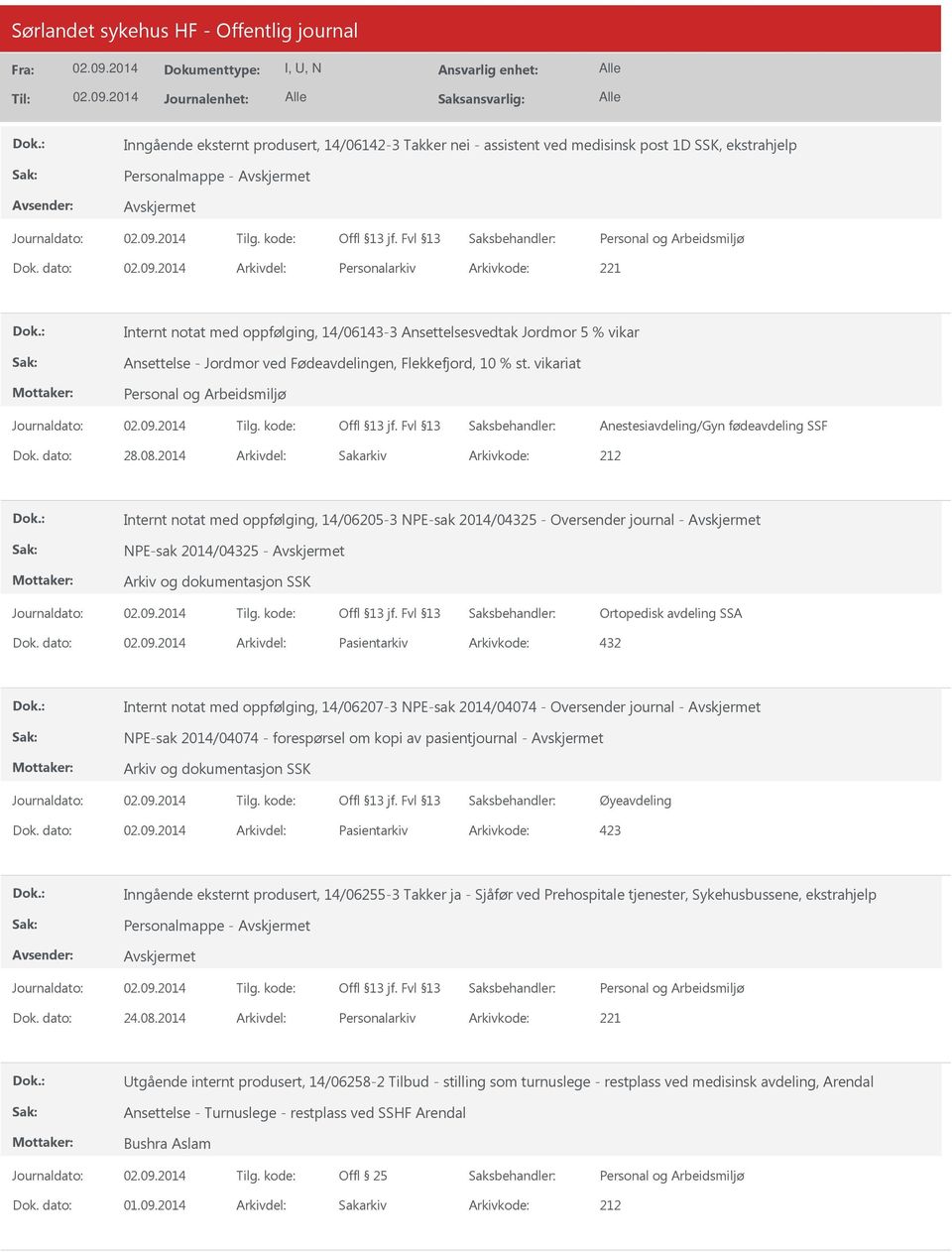 vikariat Anestesiavdeling/Gyn fødeavdeling SSF Dok. dato: 28.08.