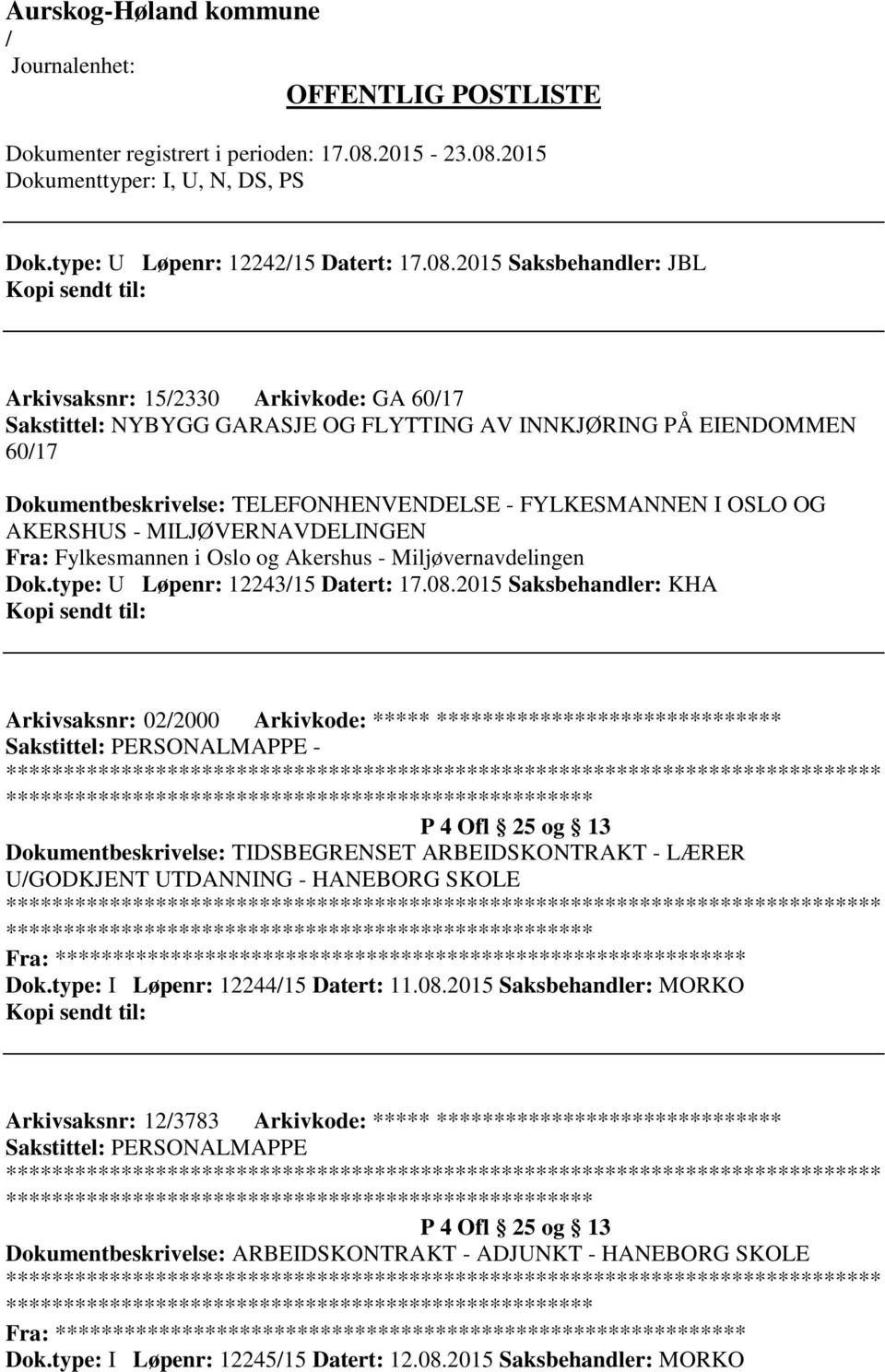 AKERSHUS - MILJØVERNAVDELINGEN Fra: Fylkesmannen i Oslo og Akershus - Miljøvernavdelingen Dok.type: U Løpenr: 1224315 Datert: 17.08.