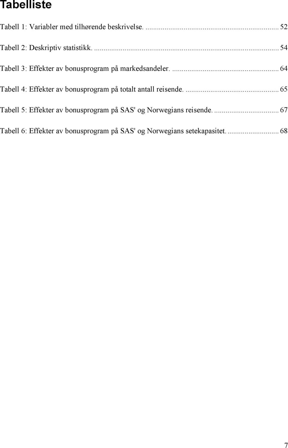 ... 64 Tabell 4: Effekter av bonusprogram på totalt antall reisende.