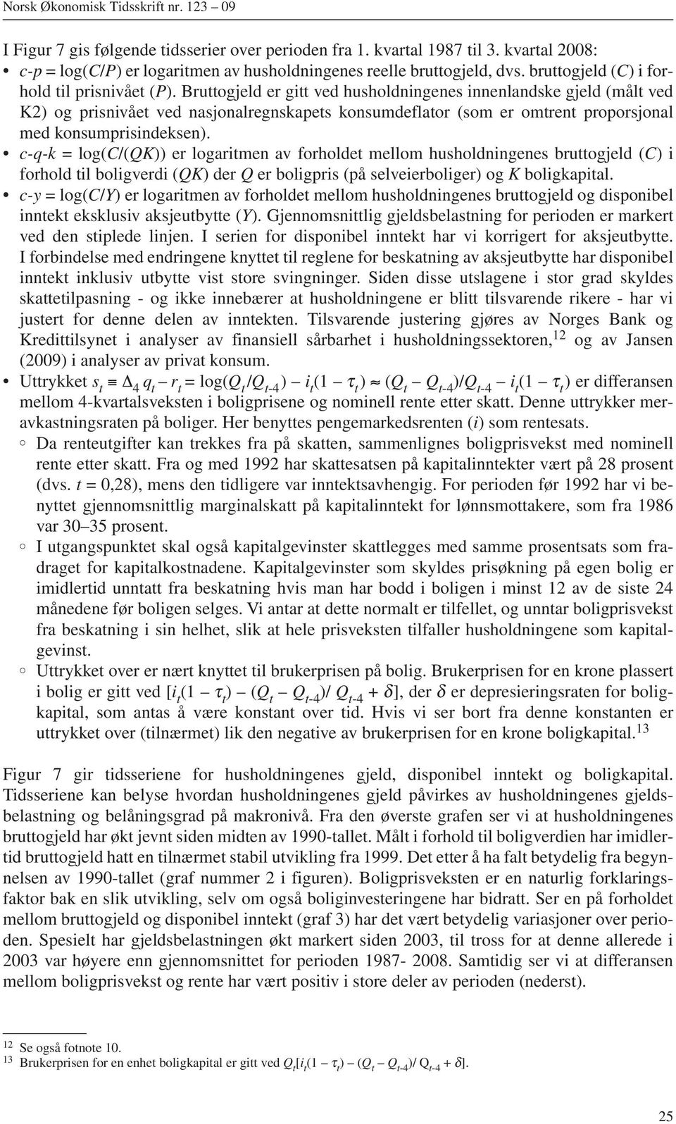 Bruttogjeld er gitt ved husholdningenes innenlandske gjeld (målt ved K2) og prisnivået ved nasjonalregnskapets konsumdeflator (som er omtrent proporsjonal med konsumprisindeksen).