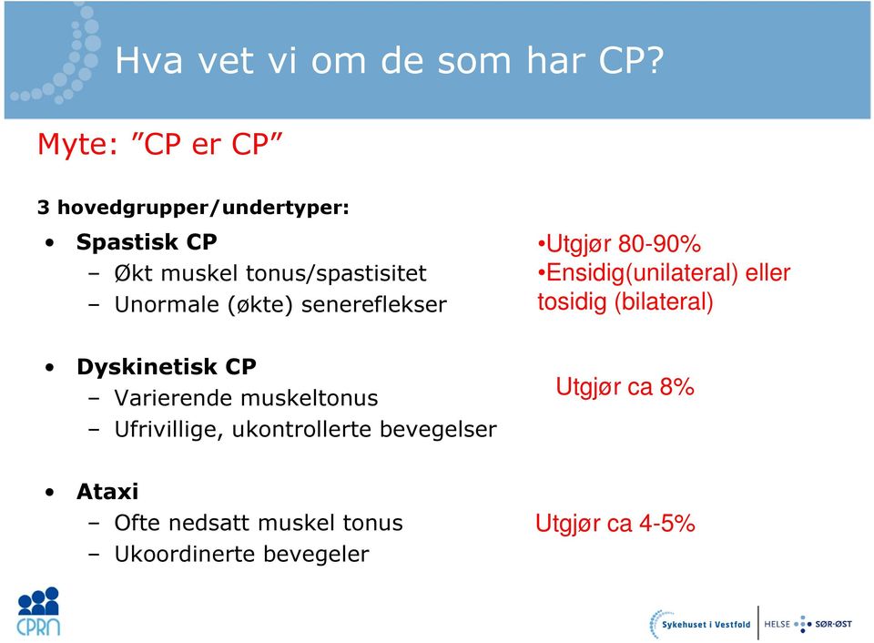 Unormale (økte) senereflekser Utgjør 80-90% Ensidig(unilateral) eller tosidig (bilateral)