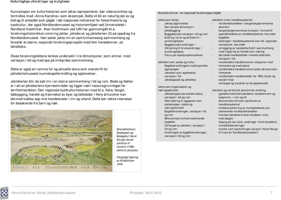 Nordland medvirker. Alan Hutchinson ved UiN har gjennomgått bl.a. forskningshistorikken omkring jekter, jektebruk og jektefarten (2) på oppdrag fra Nordlandsmuseet.