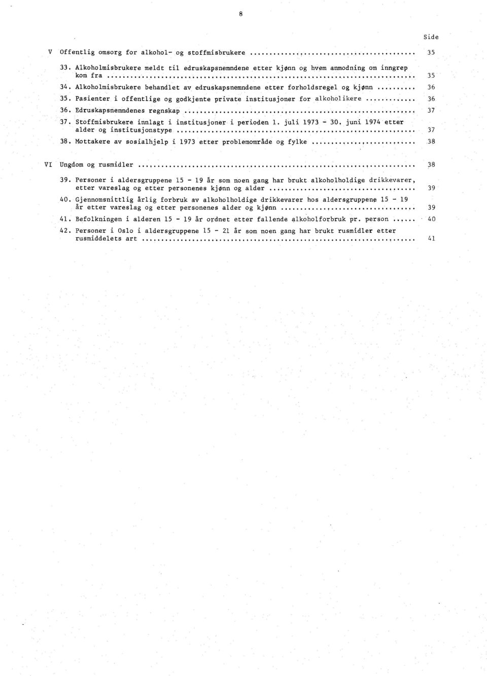 37 37. Stoffmisbrukere innlagt i institusjoner i perioden i juli 1973-30. juni 1974 etter alder og institusjonstype 37 38.