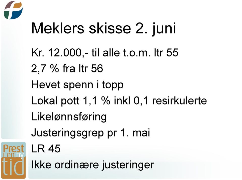 pott 1,1 % inkl 0,1 resirkulerte Likelønnsføring