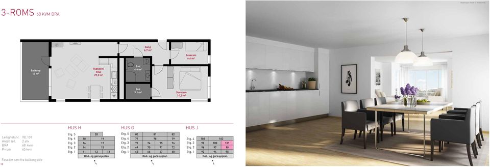 6,7 m² 6,4 m² Balkong 13 m² Kjøkken/ Stue 29,3 m² 3,1