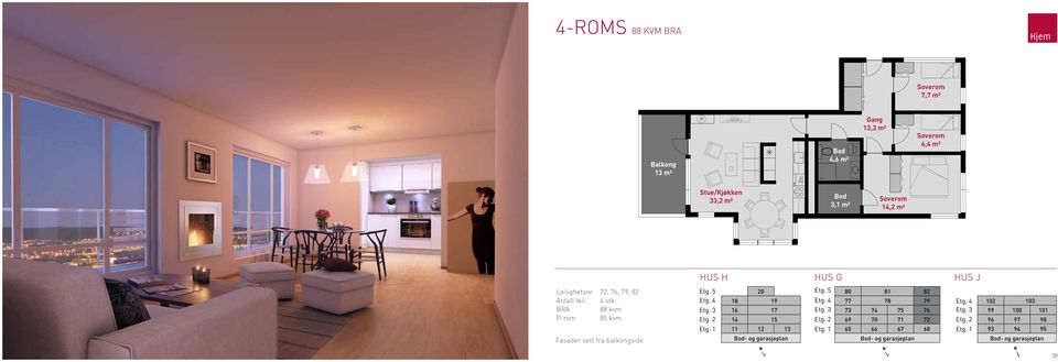 13 m² 13,3 m² 6,4 m² Stue/Kjøkken 33,2 m² 3,1 m² 14,2 m²