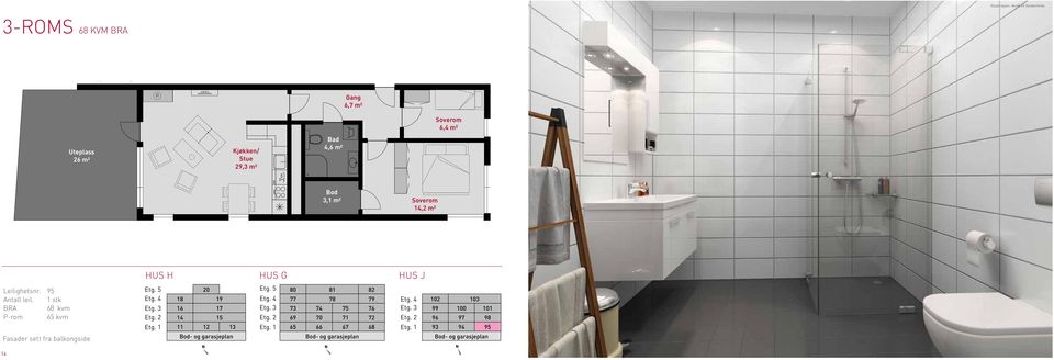 m² 6,4 m² Uteplass 26 m² Kjøkken/ Stue 29,3 m² 3,1