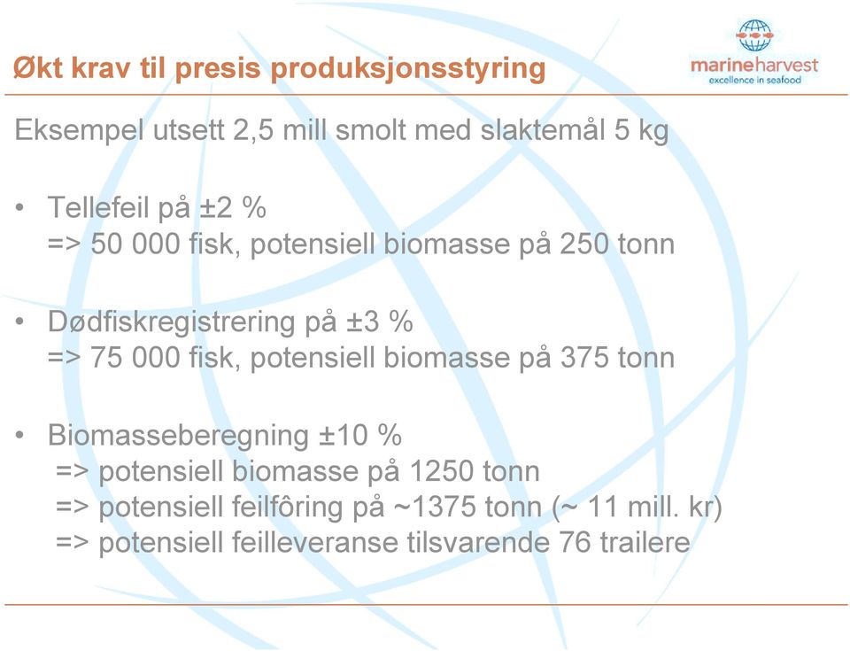 potensiell biomasse på 375 tonn Biomasseberegning ±10 % => potensiell biomasse på 1250 tonn =>