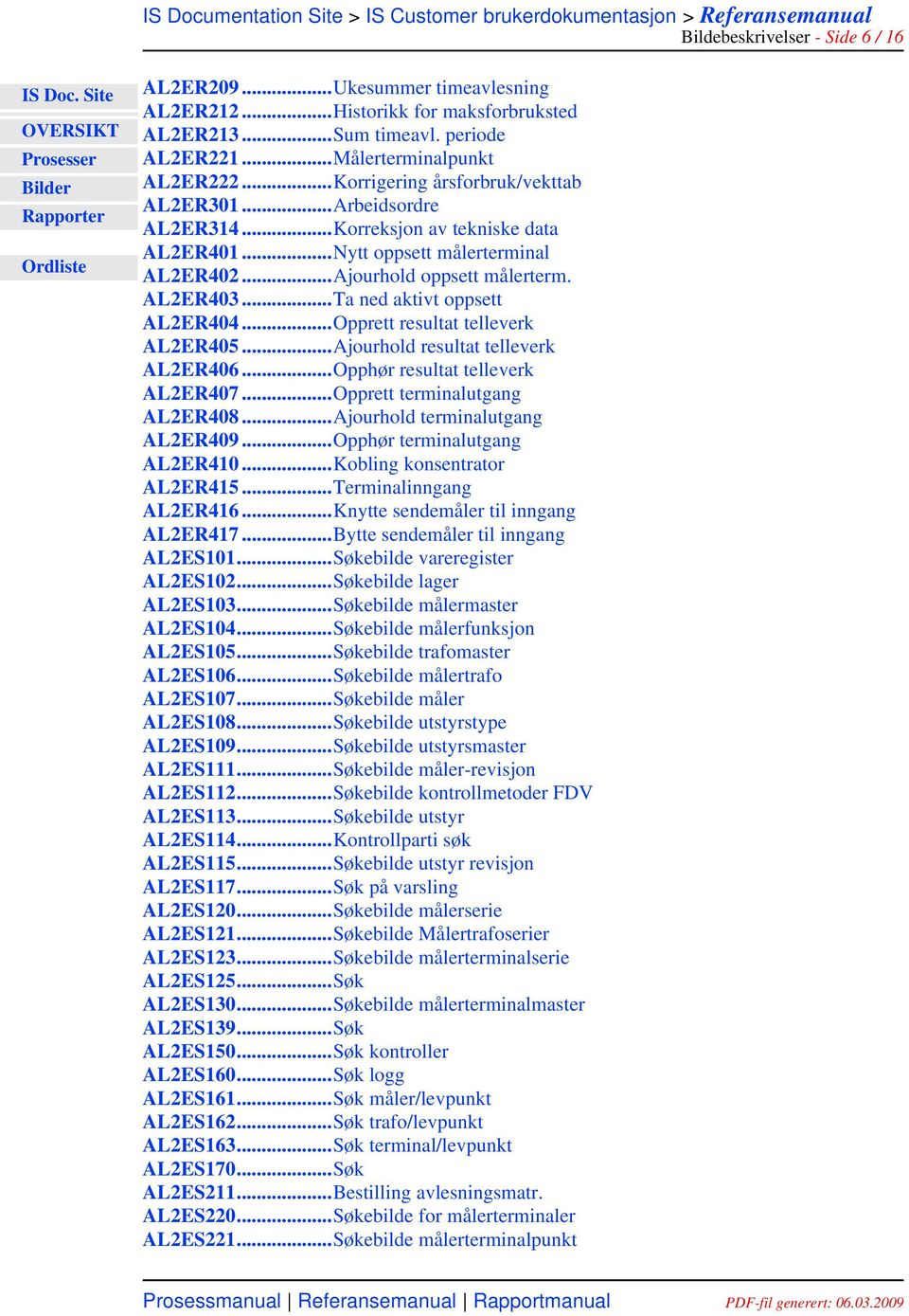 ..Ta ned aktivt oppsett AL2ER404...Opprett resultat telleverk AL2ER405...Ajourhold resultat telleverk AL2ER406...Opphør resultat telleverk AL2ER407...Opprett terminalutgang AL2ER408.