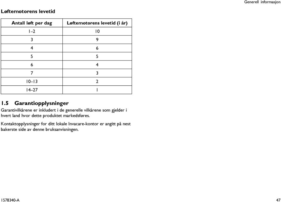 5 Garantiopplysninger Garantivilkårene er inkludert i de generelle vilkårene som gjelder i hvert