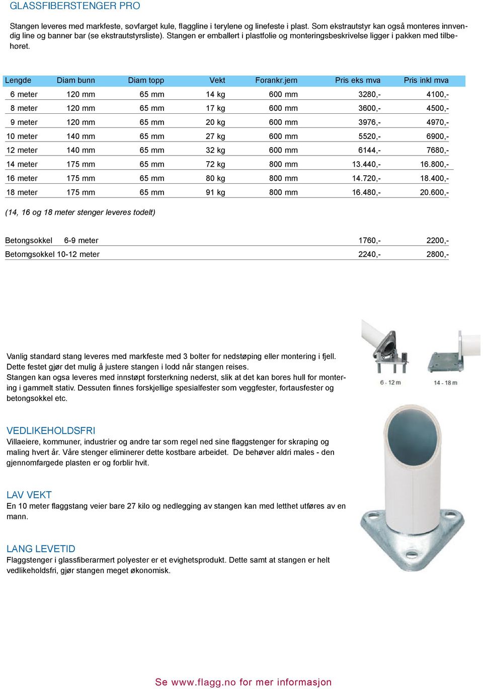 jern Pris eks mva Pris inkl mva 6 meter 120 mm 65 mm 14 kg 600 mm 3280,- 4100,- 8 meter 120 mm 65 mm 17 kg 600 mm 3600,- 4500,- 9 meter 120 mm 65 mm 20 kg 600 mm 3976,- 4970,- 10 meter 140 mm 65 mm