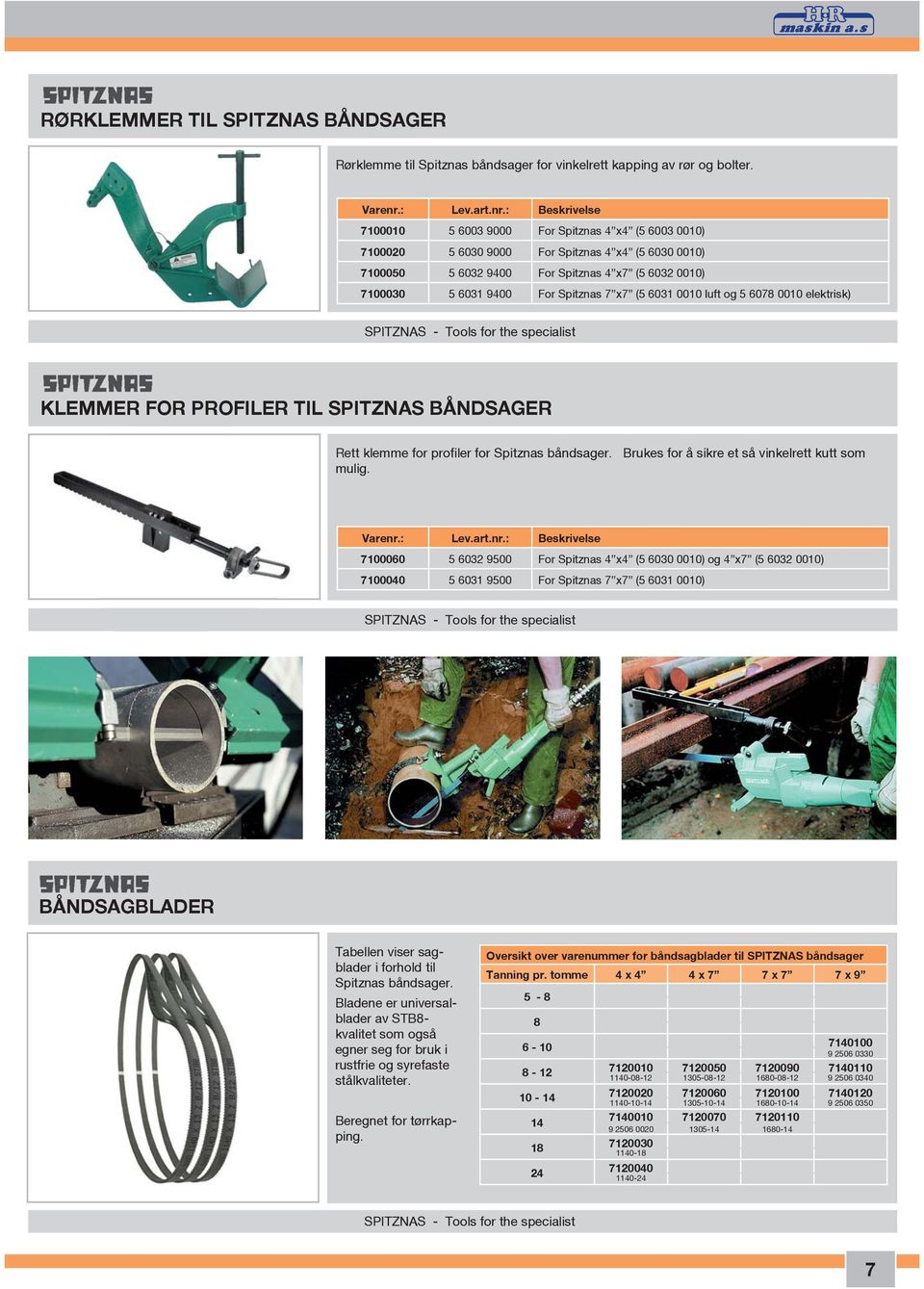 Spitznas 7 x7 (5 6031 0010 luft og 5 6078 0010 elektrisk) KLEMMER FOR PROFILER TIL SPITZNAS BÅNDSAGER Rett klemme for profiler for Spitznas båndsager.