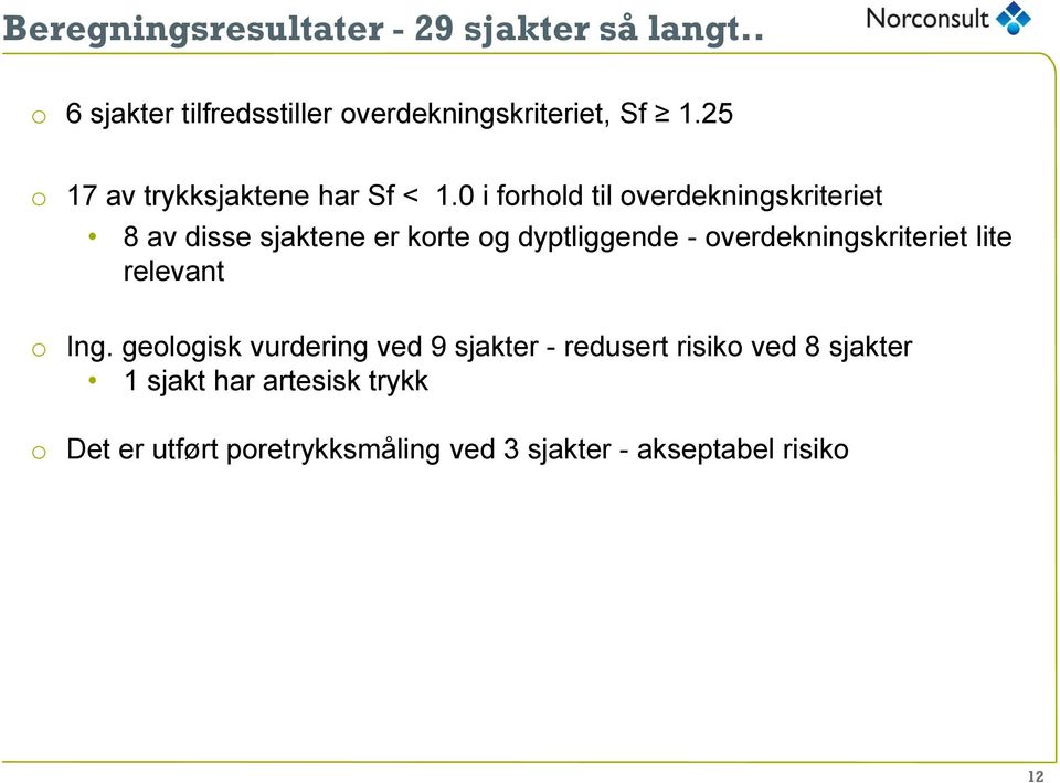 0 i forhold til overdekningskriteriet 8 av disse sjaktene er korte og dyptliggende - overdekningskriteriet