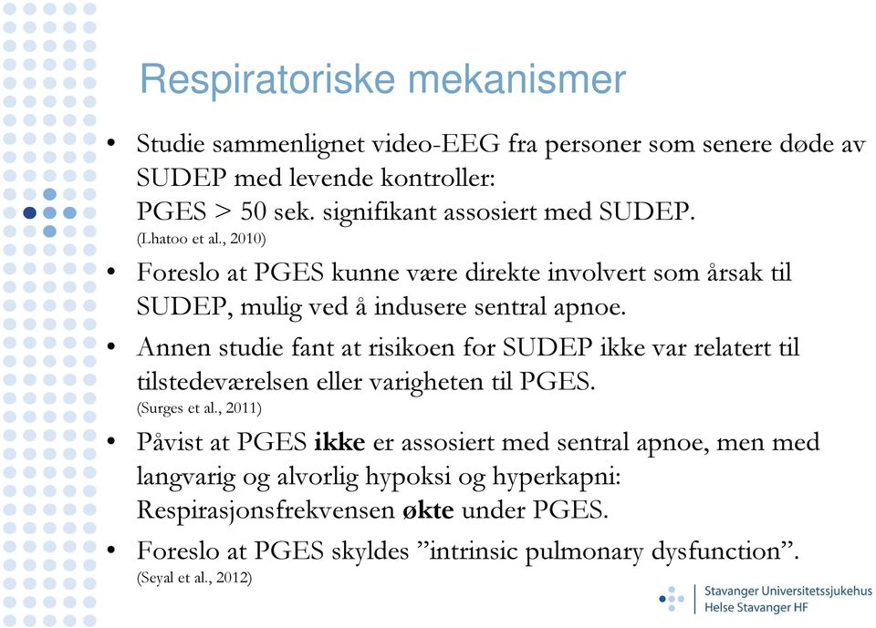 Annen studie fant at risikoen for SUDEP ikke var relatert til tilstedeværelsen eller varigheten til PGES. (Surges et al.