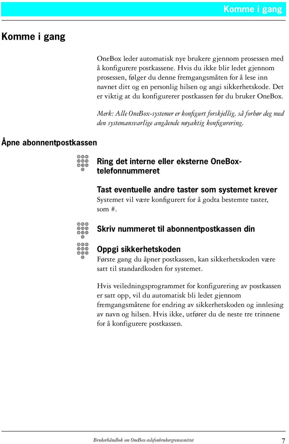 Det er viktig at du konfigurerer postkassen før du bruker OneBox. Merk: Alle OneBox-systemer er konfigurt forskjellig, så forhør deg med den systemansvarlige angående nøyaktig konfigurering.