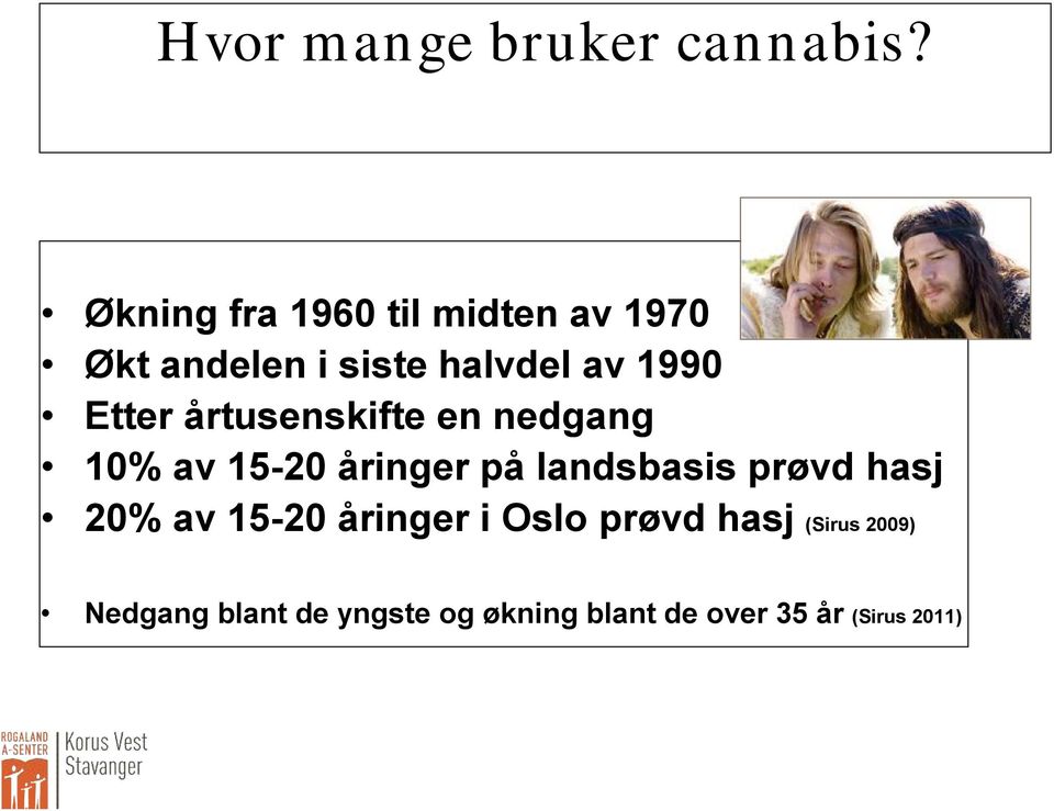 Etter årtusenskifte en nedgang 10% av 15-20 åringer på landsbasis prøvd