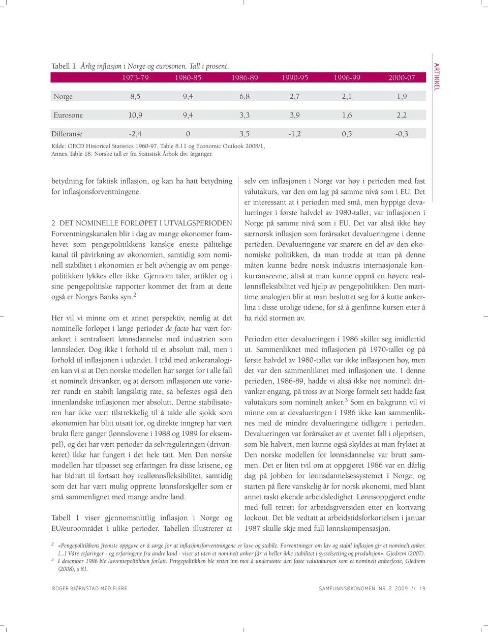 Table 8.11 og Economic Outlook 2008/1, Annex Table 18. Norske tall er fra Statistisk Årbok div. årganger. betydning for faktisk inflasjon, og kan ha hatt betydning for inflasjonsforventningene.