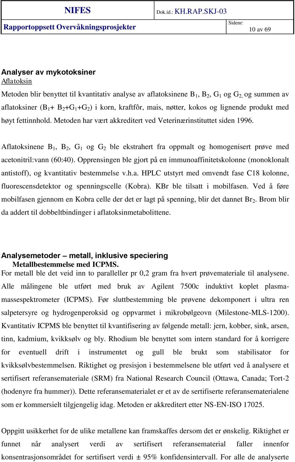 Aflatoksinene B 1, B 2, G 1 og G 2 ble ekstrahert fra oppmalt og homogenisert prøve med acetonitril:vann (60:40).