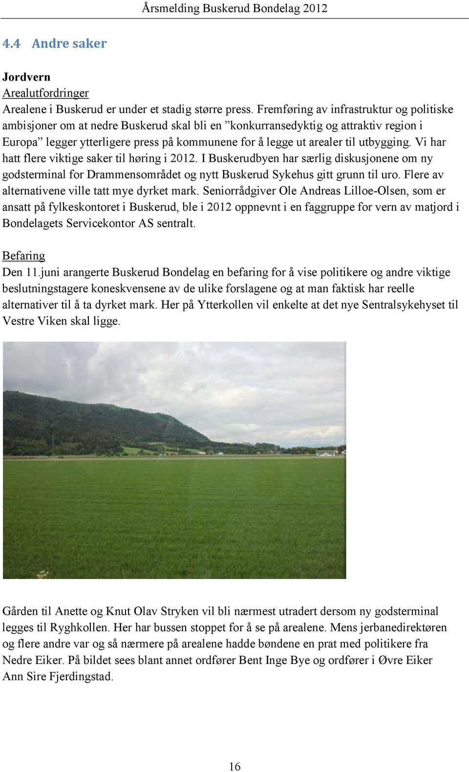 utbygging. Vi har hatt flere viktige saker til høring i 2012. I Buskerudbyen har særlig diskusjonene om ny godsterminal for Drammensområdet og nytt Buskerud Sykehus gitt grunn til uro.