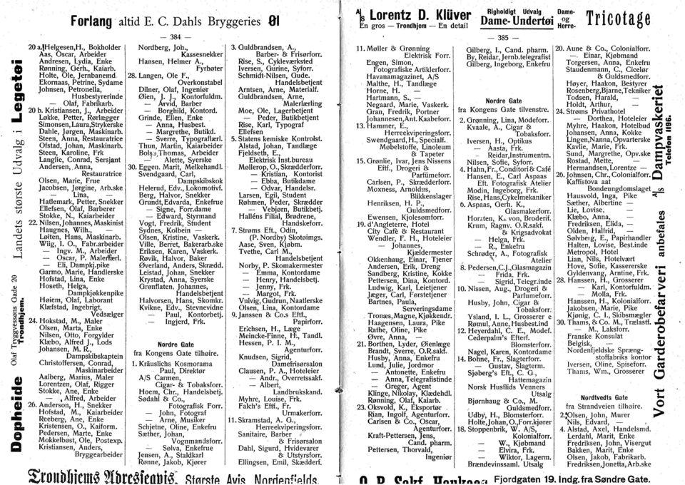 , Arbeider Løkke, Petter, Rørlægger Simnsen, Låura,Strykerske Dahle, Jørgen, Maskinarb. Steen, Anna, Restauratrice fstad, Jhan, Maskinarb.