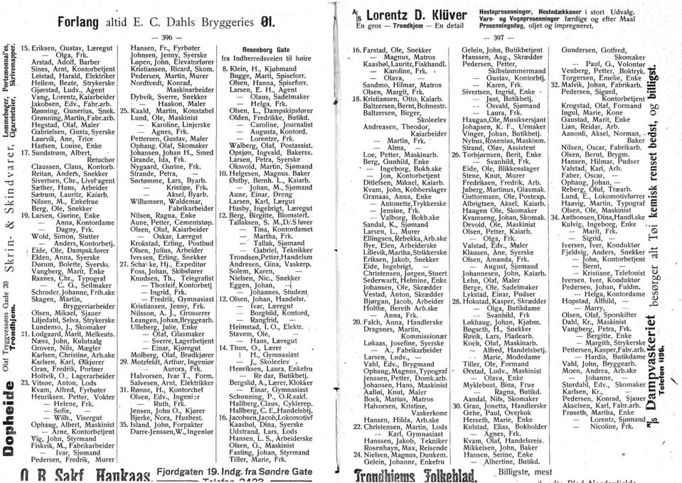 rønning, Martin, Fabr.arb. Hegstad, laf, Måler Gabrielsen, Gusta, Syerske Laurvik, Ane, Trice Haffsen, Luise, Enke 17. Sundstrøm, Albert, Retuchør Claussen, Claus, Kntrb.