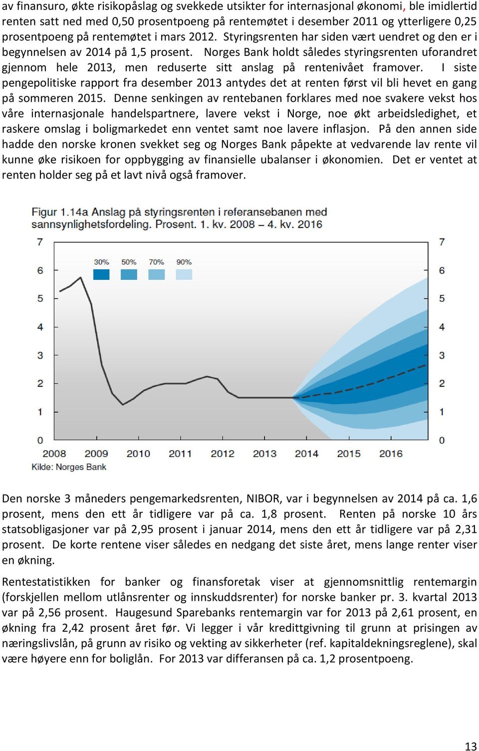 Norges Bank holdt således styringsrenten uforandret gjennom hele 2013, men reduserte sitt anslag på rentenivået framover.