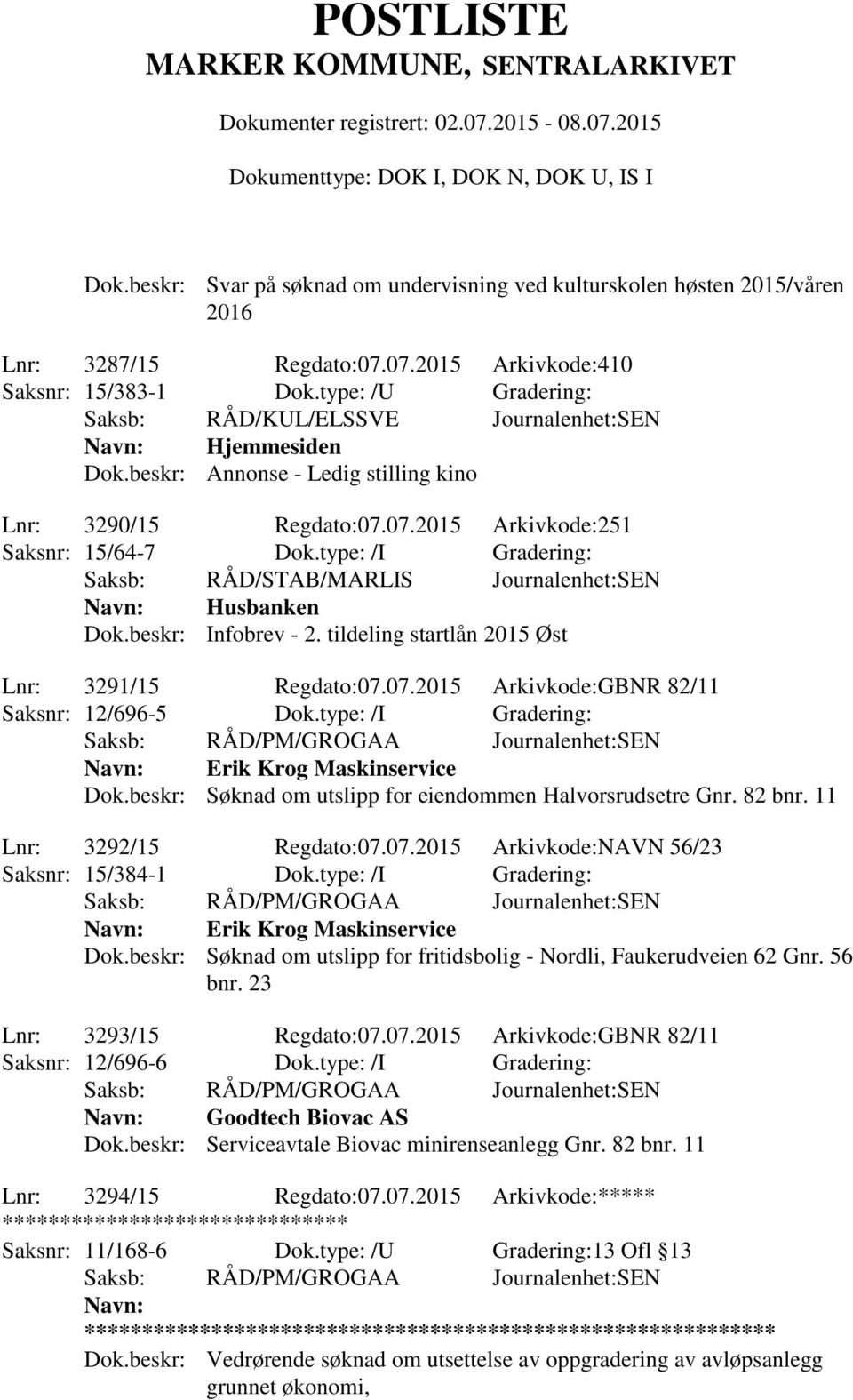 type: /I Gradering: Saksb: RÅD/STAB/MARLIS Journalenhet:SEN Husbanken Dok.beskr: Infobrev - 2. tildeling startlån 2015 Øst Lnr: 3291/15 Regdato:07.07.2015 Arkivkode:GBNR 82/11 Saksnr: 12/696-5 Dok.