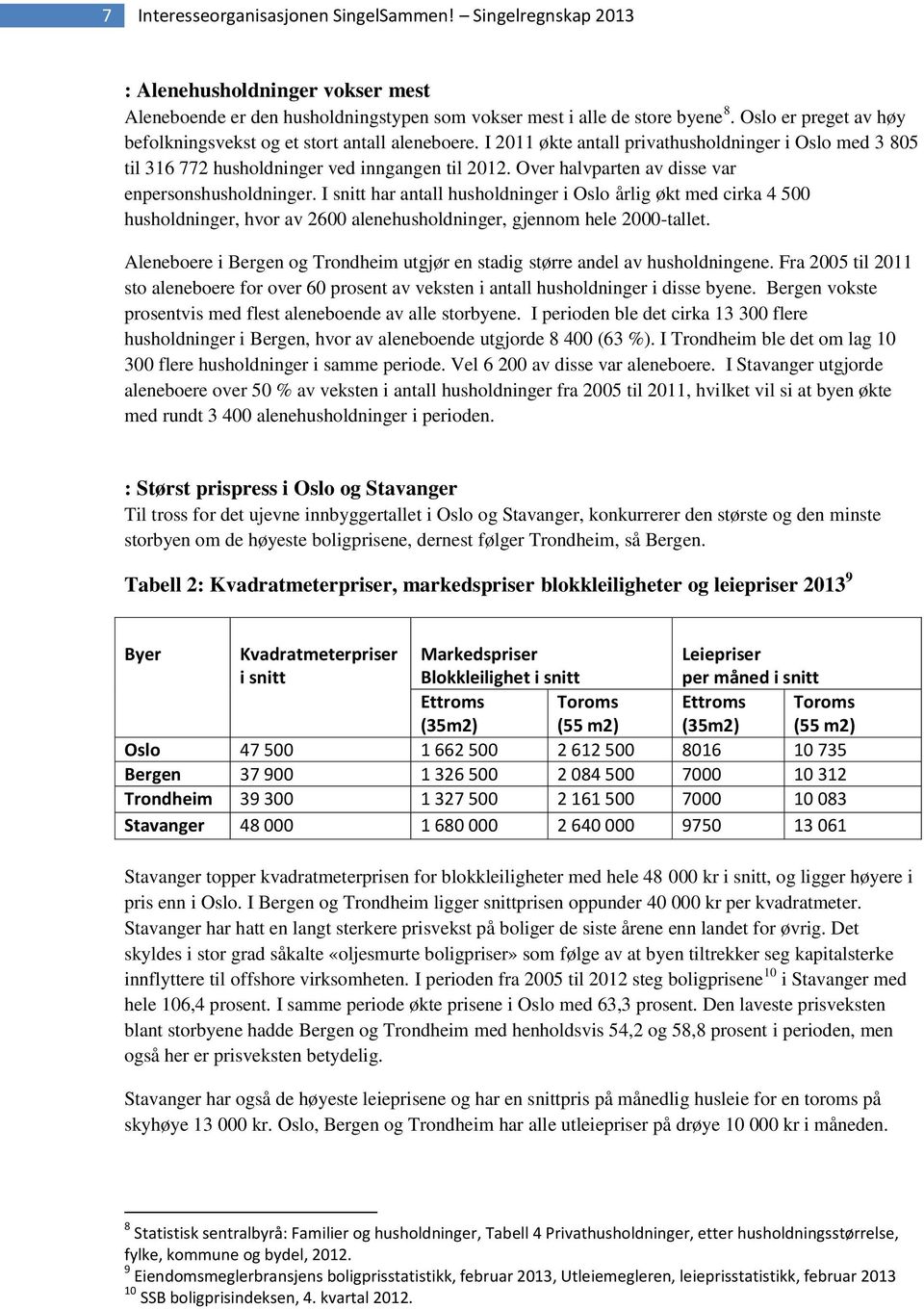 Over halvparten av disse var enpersonshusholdninger. I snitt har antall husholdninger i Oslo årlig økt med cirka 4 500 husholdninger, hvor av 2600 alenehusholdninger, gjennom hele 2000-tallet.