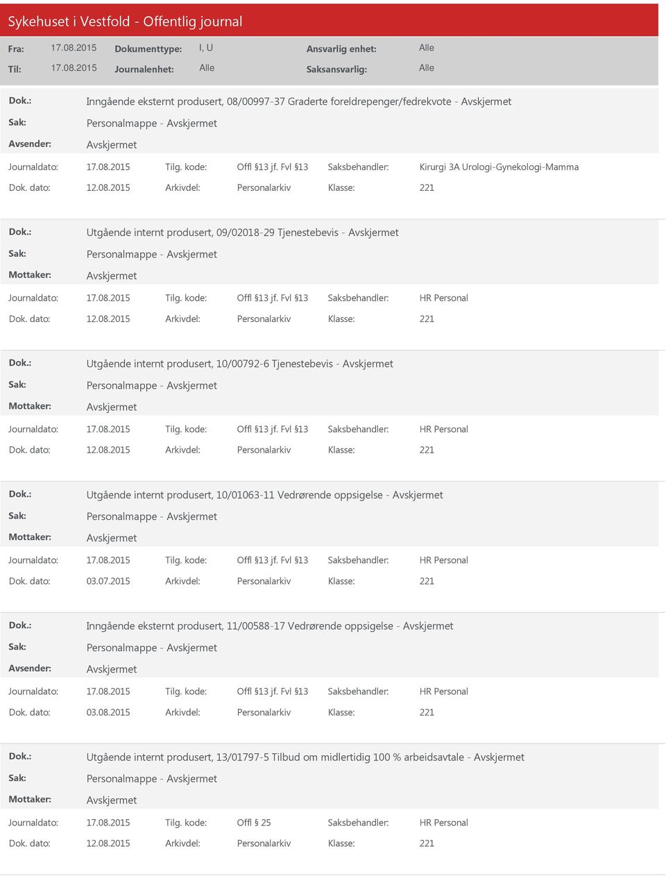 dato: 03.07.2015 Arkivdel: Personalarkiv Inngående eksternt produsert, 11/00588-17 Vedrørende oppsigelse - Personalmappe - Dok. dato: 03.08.