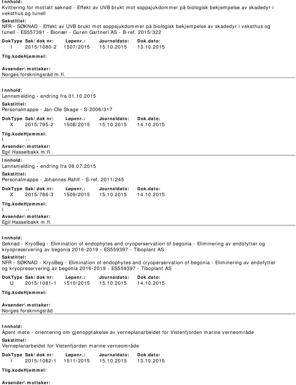 Lønnsmelding - endring fra 01.10.2015 Personalmappe - Jan-Ole Skage - S-2006/317 X 2015/795-2 1508/2015 15.10.2015 14.10.2015 Egil Hasselbakk m.fl. Lønnsmelding - endring fra 08.07.